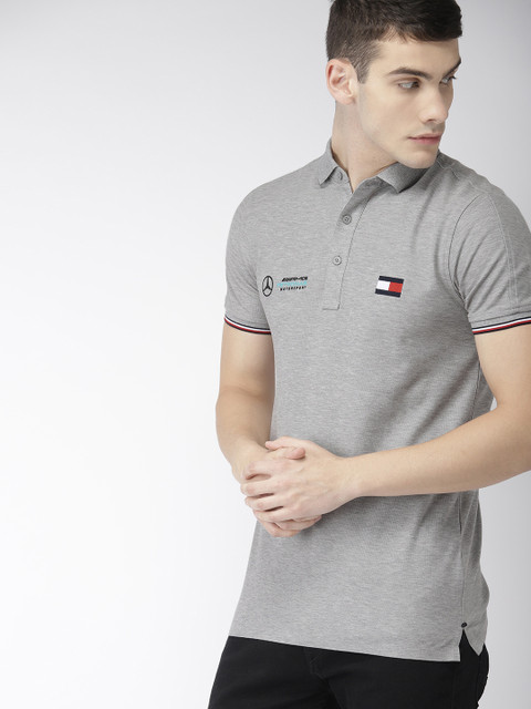 

Tommy Hilfiger Men Grey Melange Solid Polo Collar T-shirt