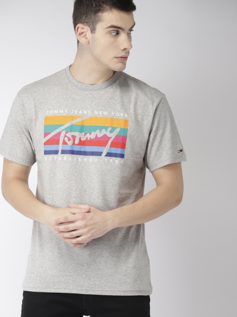 

Tommy Hilfiger Men Grey Melange Printed Round Neck T-shirt