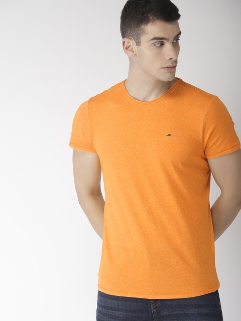 

Tommy Hilfiger Men Mustard Yellow with Orange Tinge Solid Round Neck T-shirt