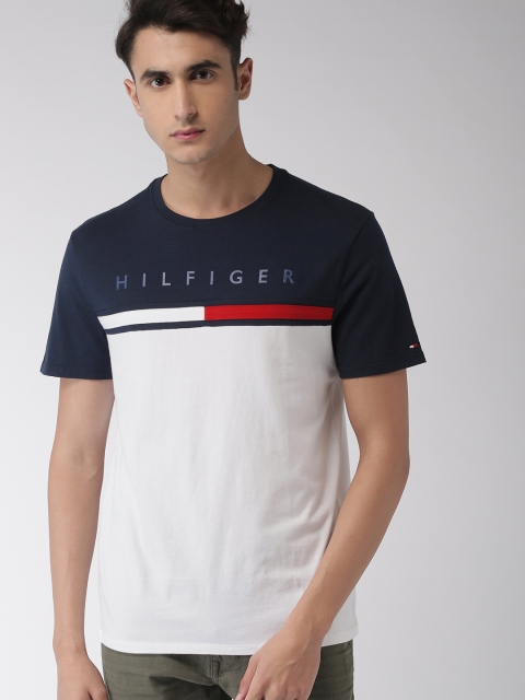 

Tommy Hilfiger Men Navy Blue & White Colourblocked Round Neck T-shirt