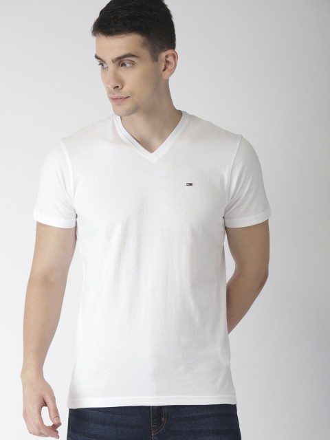 

Tommy Hilfiger Men White Solid V-Neck Pure Cotton T-shirt