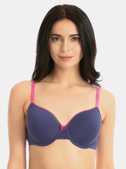 

Zivame Blue Solid Underwired Lightly Padded T-shirt Bra