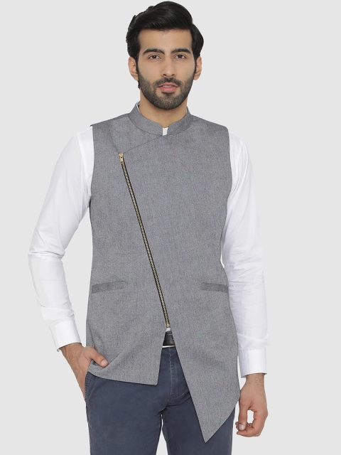 

Raas Men Grey Melange Solid Woven Nehru Jacket