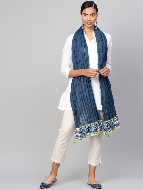 

Biba Women Navy Blue Crinkled Solid Pure Cotton Dupatta