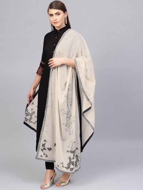 

Biba Cream-Coloured & Black Printed Dupatta