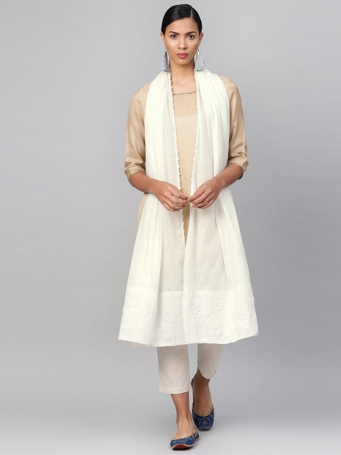 

Biba Women Off-White Chikankari Woven Design Pure Cotton Dupatta