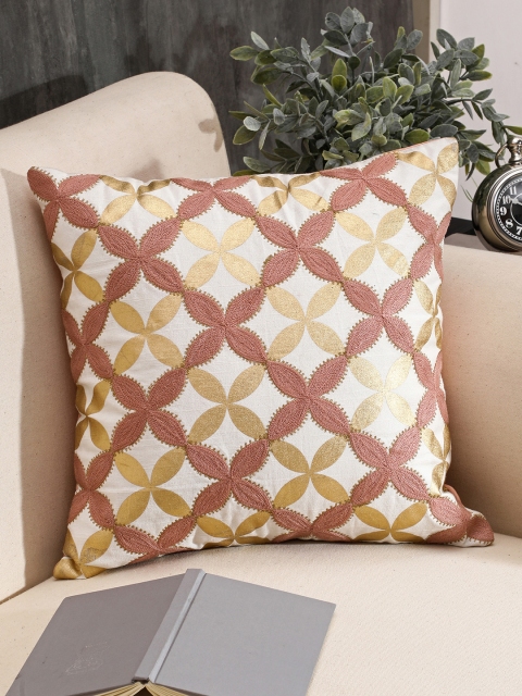 

Pure Home and Living White & Pink Single Floral Square Cushion Cover