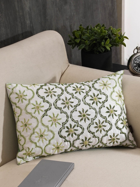 

Pure Home and Living White & Green Single Floral Rectangle Cushion Cover