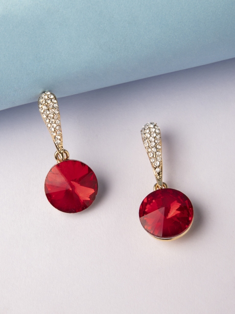 

Rubans Gold-Toned & Red Circular Drop Earrings