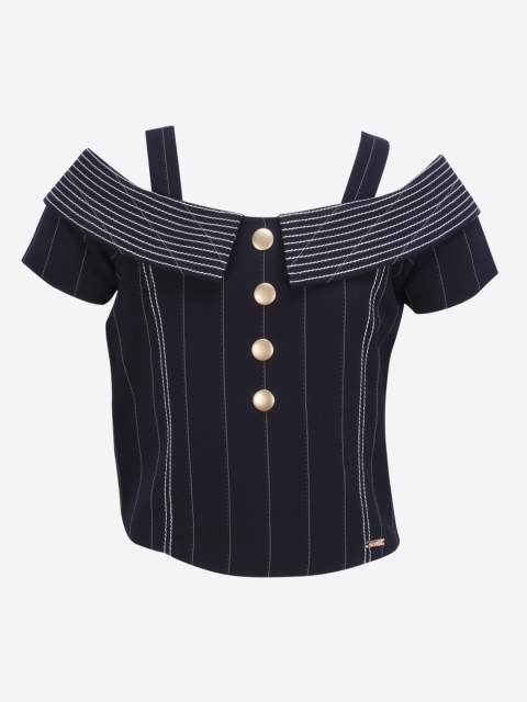 

CUTECUMBER Girls Navy Blue Striped Top