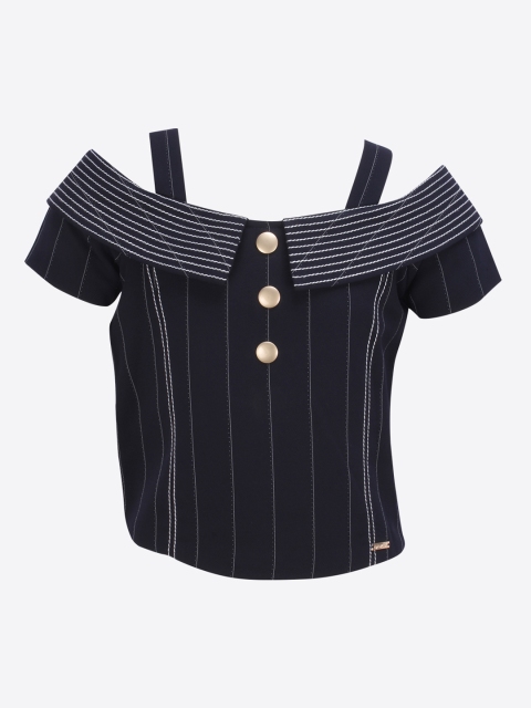 

CUTECUMBER Girls Navy Blue Striped Top