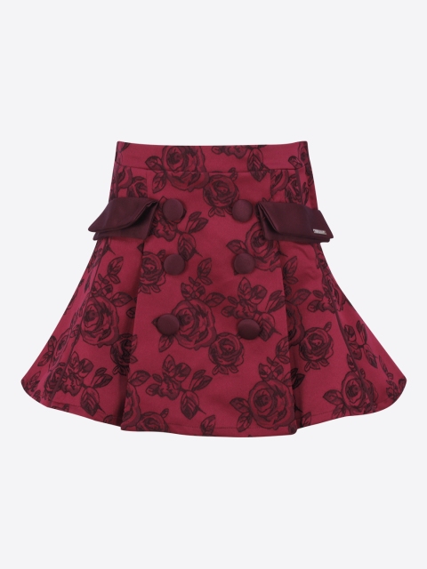 

CUTECUMBER Girls Maroon Floral Printed A-Line Skirt, Burgundy