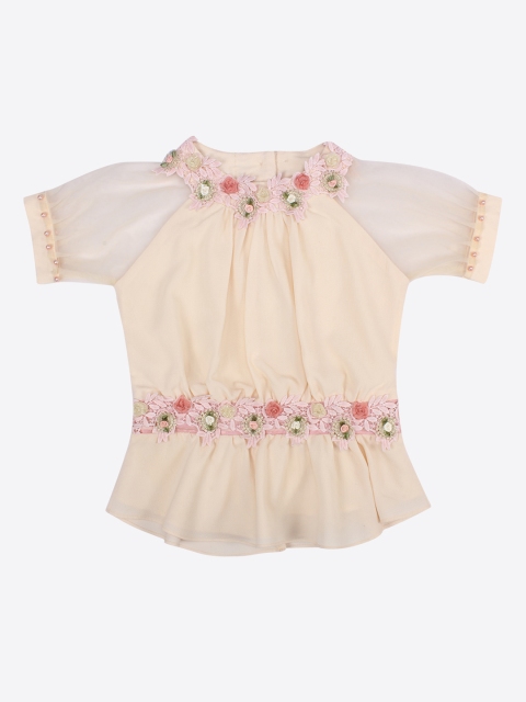 

CUTECUMBER Girls Beige Self Design Top