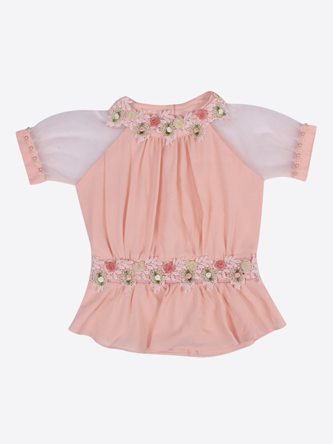 

CUTECUMBER Girls Peach-Coloured Self Design Top
