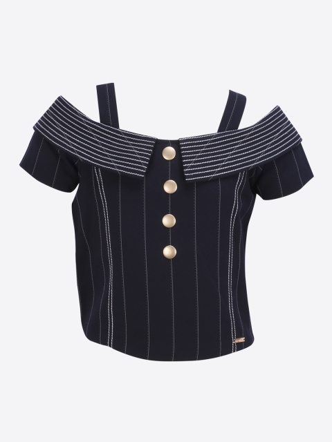 

CUTECUMBER Girls Navy Blue Striped Top