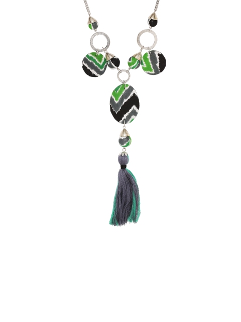 

Voylla Silver-Toned & Green Alloy Silver-Plated Oxidised Necklace