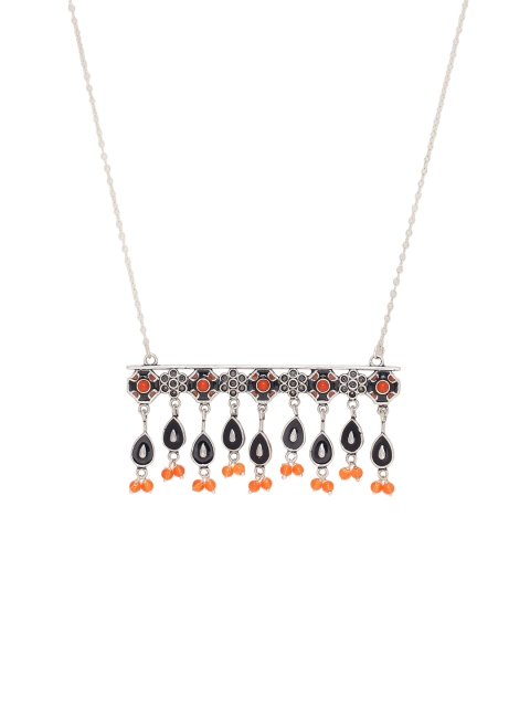 

Voylla Silver-Toned & Orange Brass Silver-Plated Oxidised Necklace