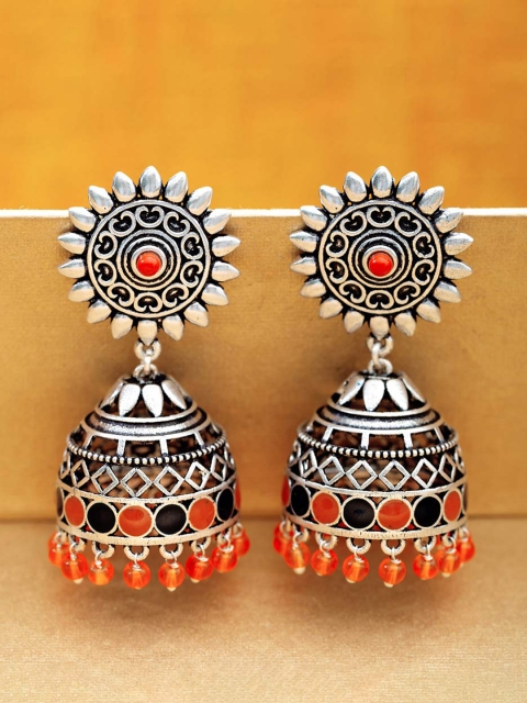 

Voylla Silver-Toned & Multicoloured Dome Shaped Jhumkas