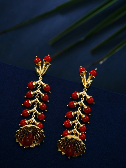 

Voylla Gold-Toned & Red Quirky Drop Earrings
