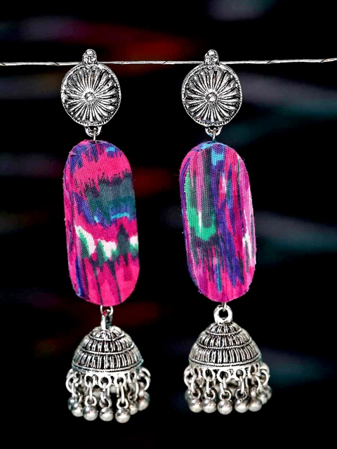

Voylla Silver-Toned & Multicoloured Contemporary Jhumkas