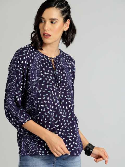 

The Roadster Lifestyle Co Women Navy Printed Top, Navy blue