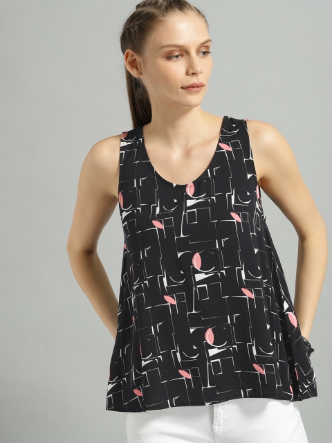 

Roadster Women Black & White Printed A-Line Top
