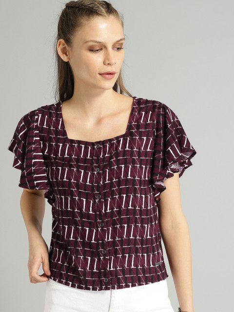 

Roadster Women Burgundy & Black Printed Top