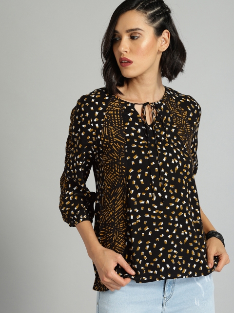 

The Roadster Lifestyle Co Women Black & Yellow Printed A-Line Top