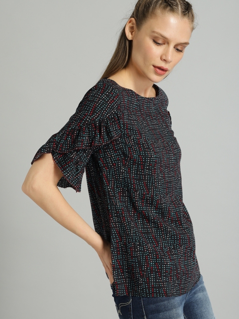 

The Roadster Lifestyle Co Women Black & Blue Printed Top