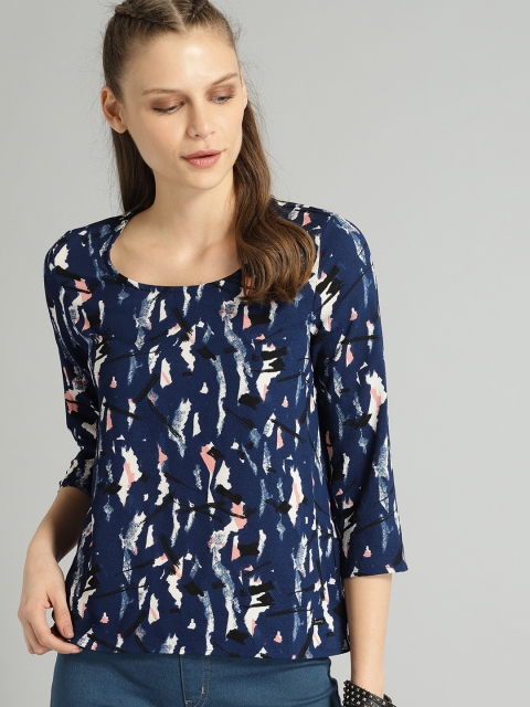 

The Roadster Lifestyle Co Women Navy Blue Printed Top