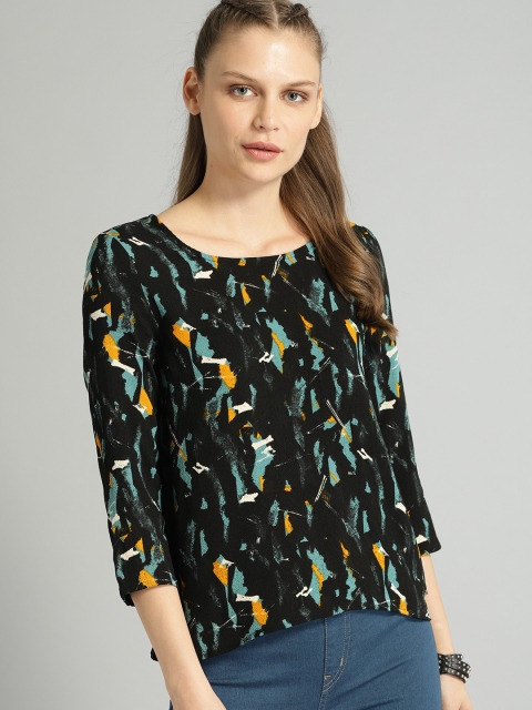 

The Roadster Lifestyle Co Women Black Printed Top