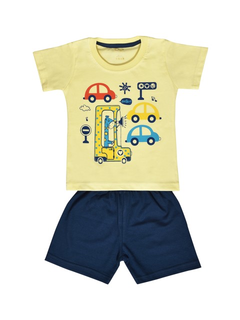 

Kiwi Boys Yellow & Multicoloured Printed T-shirt with Shorts