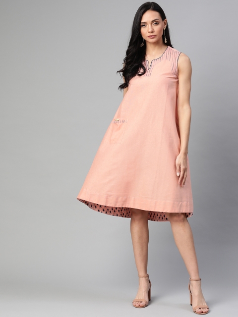 

Biba Women Peach-Coloured Solid A-Line Dress