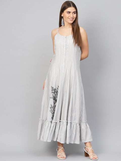 

Biba Women White & Grey Striped Maxi Dress