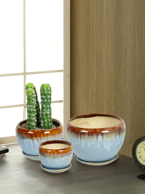 

Aapno Rajasthan Set of 3 Blue & Brown Ceramic Pots