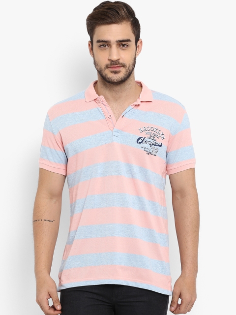 

Mufti Men Pink Striped Polo Collar T-shirt