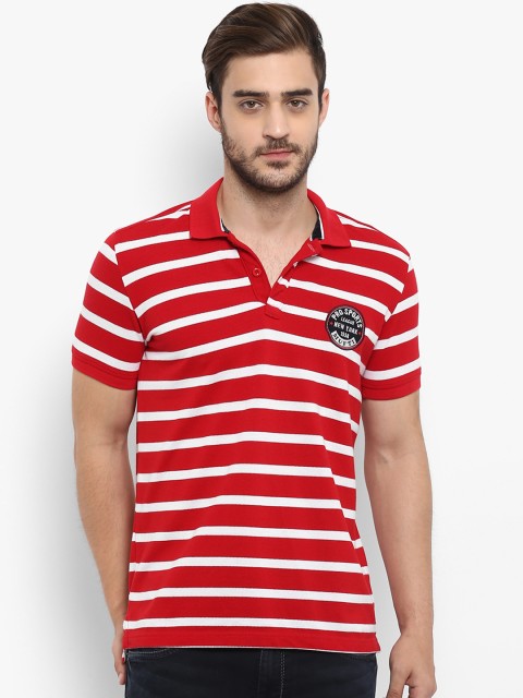 

Mufti Men Red Striped Polo Collar T-shirt