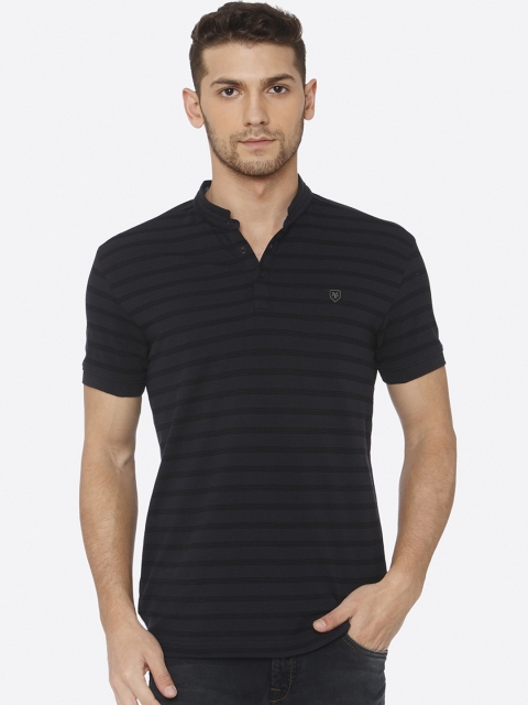 

Mufti Men Navy Blue Striped Polo Collar T-shirt