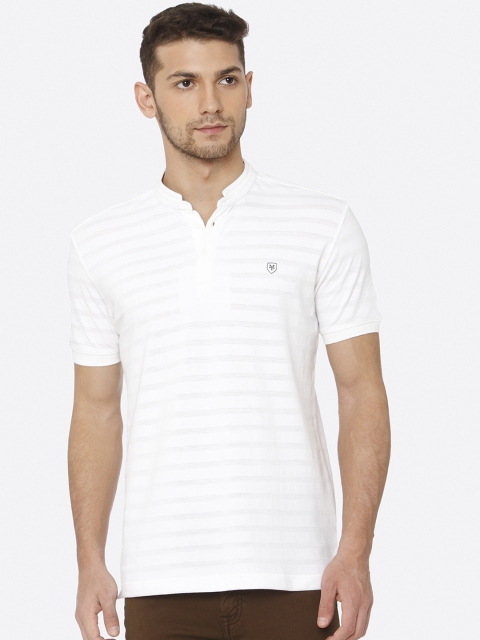 

Mufti Men Off-White Striped Polo Collar T-shirt