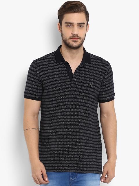 

Mufti Men Navy Blue Striped Polo Collar T-shirt