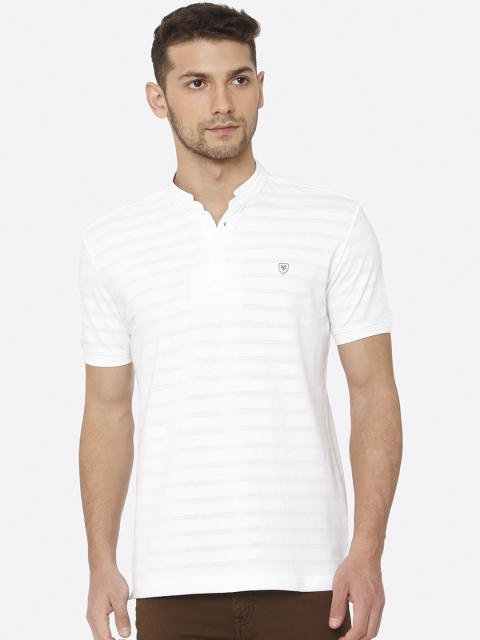 

Mufti Men Off-White Striped Polo Collar T-shirt