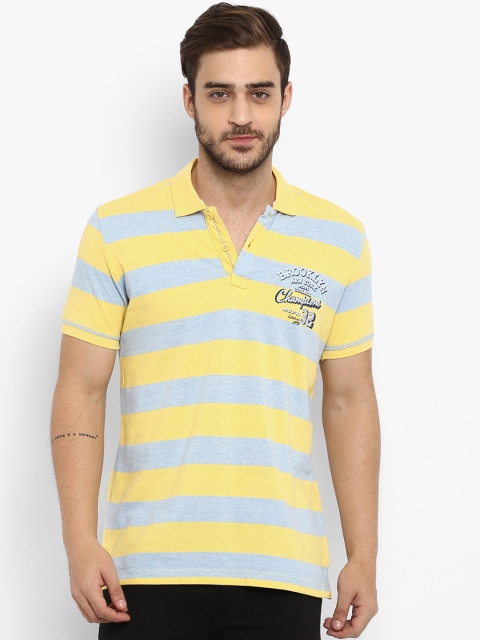 

Mufti Men Yellow Striped Polo Collar T-shirt