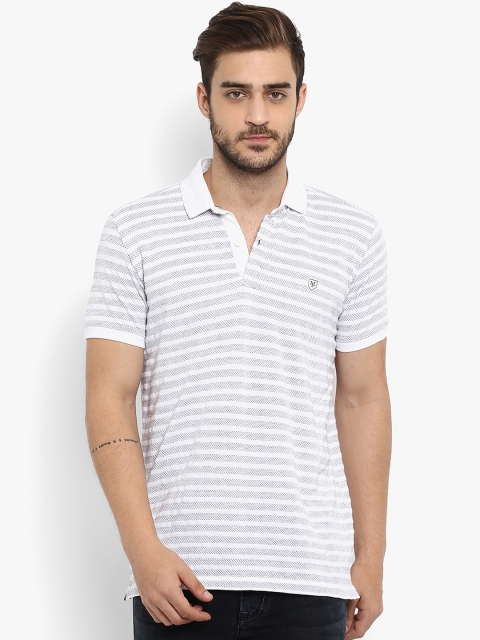 

Mufti Men White Striped Polo Collar T-shirt