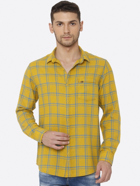 

Mufti Men Mustard Yellow Slim Fit Checked Casual Shirt