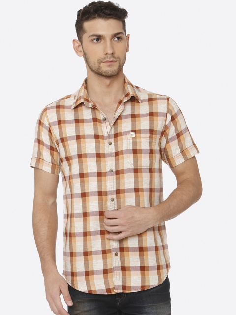 

Mufti Men Beige Slim Fit Checked Casual Shirt