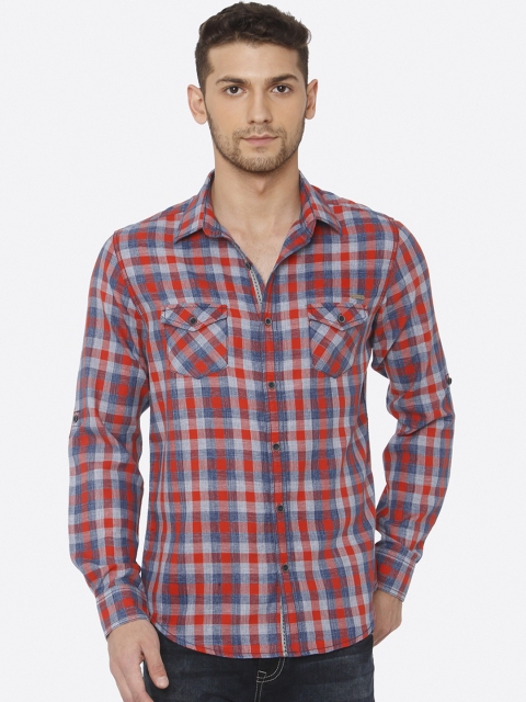 

Mufti Men Red Slim Fit Checked Casual Shirt