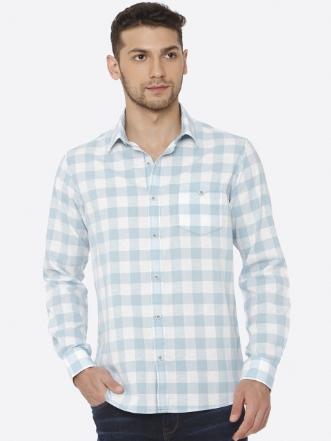 

Mufti Men Turquoise Blue Slim Fit Checked Casual Shirt