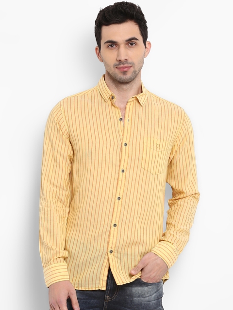 

Mufti Men Yellow Slim Fit Striped Casual Shirt