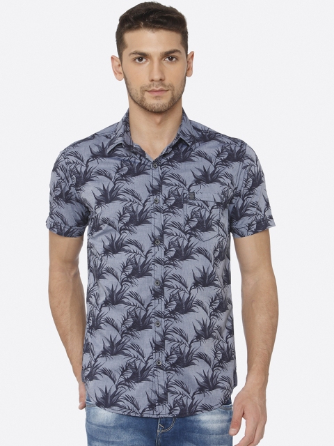 

Mufti Men Grey & Navy Blue Slim Fit Printed Casual Shirt