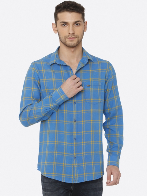 

Mufti Men Blue & Yellow Slim Fit Checked Casual Shirt